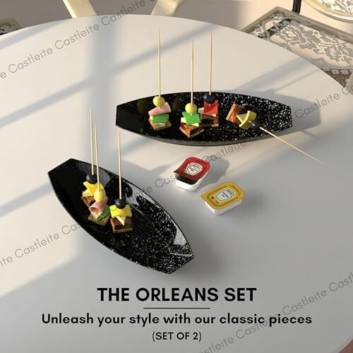 Castleite Multi-Purpose Kitchen Serving Platter Deluxe Melamine Crockery Set Of 2 - Versatile Chip And Dip Tray For Snacks, Starters & Desserts (Orleans)