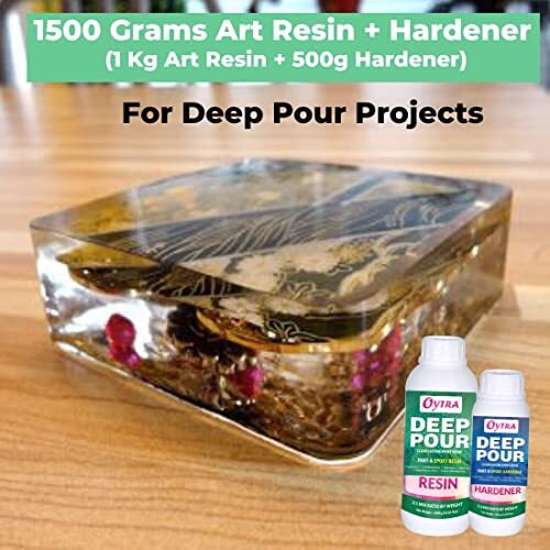 Oytra Casting Resin Hardener Liquid 1.5 Kgs 21 Ratio Deep Pour Epoxy For Tabletop Art Materials Crystal Clear High Gloss Craft Perfect For Table Making Preservation And Large Diy Cast Art Projects