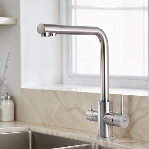 Ruhe Trim Kitchen Sink Mixer Tap With Ro Water Supply | Hot & Cold Dual Water| Countertop Tap| 304-Grade Stainless Steel Kitchen Faucet - Silver | Table Mounted Faucet For Kitchen Sink