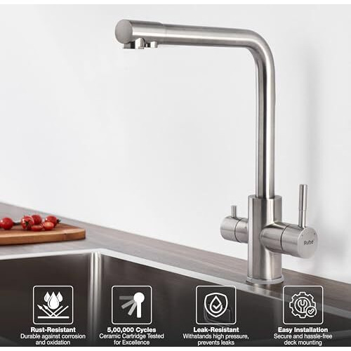 Ruhe Trim Kitchen Sink Mixer Tap With Ro Water Supply | Hot & Cold Dual Water| Countertop Tap| 304-Grade Stainless Steel Kitchen Faucet - Silver | Table Mounted Faucet For Kitchen Sink