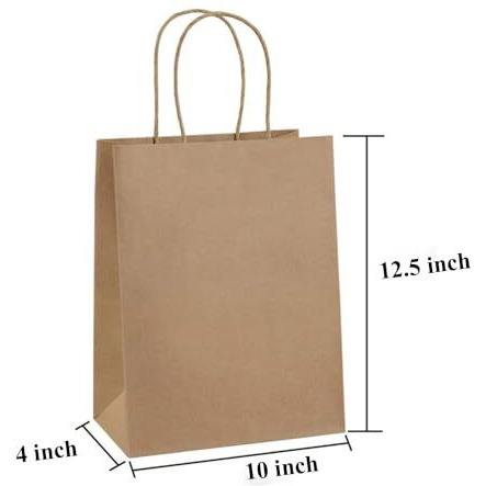Aakriti Medium Size Brown Paper Bags With Handles - Bulk Wedding Party Favor Kraft Grocery Shopping Retail Merchandise Bags (10&quotX4&quotX12.5", Pack Of 25)