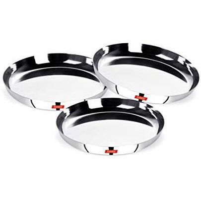 Sumeet Stainless Steel Apple Shape Heavy Gauge Dessert Plates With Mirror Finish -17.8Cm Dia Set Of 3 Pcs