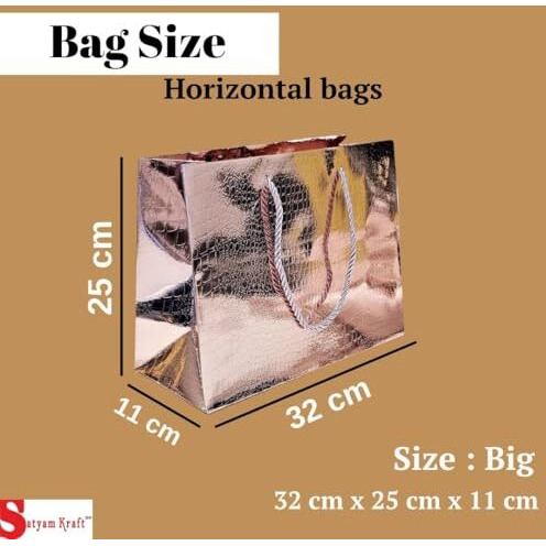 Satyam Kraft 4 Pcs Shiny Paper Bag Gift Bags With Handle | Gift For Her/Him, Mothers Day Gifting, Wedding Return Gifts, Birthday, Relatives, Shopping & Party | Eco-Friendly And Reusable (Pink)