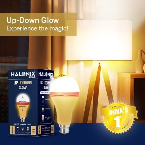 Halonix 10W Up Down Glow Yellow & White 3 Modes Led Bulb | Switch On-Off To Change Color | Decorative B22D