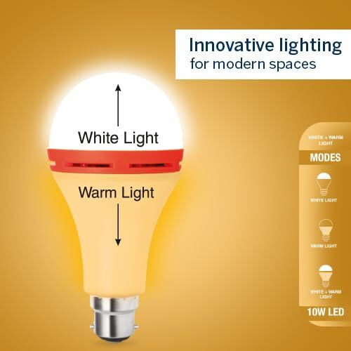 Halonix 10W Up Down Glow Yellow & White 3 Modes Led Bulb | Switch On-Off To Change Color | Decorative B22D