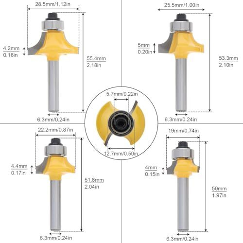 Serplex 4Pcs Roundover Router Bits Set For Woodworking, 6Mm Shank, Multiple Radius Options (1/8", 1/4", 3/16", 5/16"), Durable Tungsten Steel For Smooth, Clean Cuts On Hardwood, Softwood, Plywood
