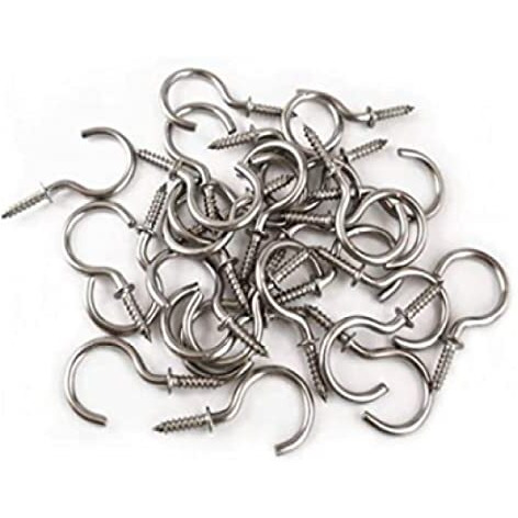 Q1 Beads 40 Pcs 1.5" Steel Cup Hook Ceiling Hooks J Hook Heavy Duty For Hanging Indoor & Outdoor (Chrome, 1.5 Inch, 40 Pcs)