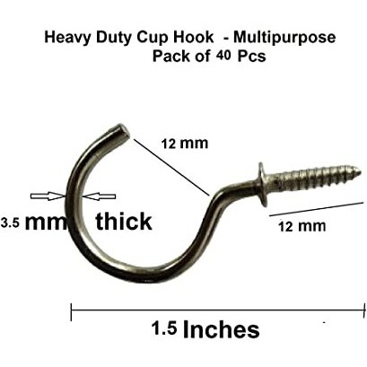 Q1 Beads 40 Pcs 1.5" Steel Cup Hook Ceiling Hooks J Hook Heavy Duty For Hanging Indoor & Outdoor (Chrome, 1.5 Inch, 40 Pcs)