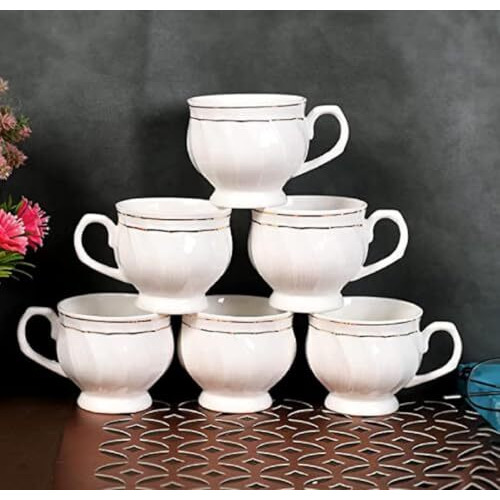 Maya Sales Bharattradedynamics Pack Of 6 Bone China Bone China Tea Cup Coffee Cup - 6 Pieces, White, 120 Ml (White)