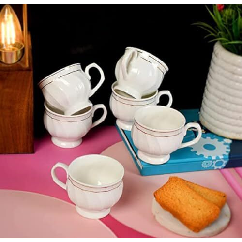 Maya Sales Bharattradedynamics Pack Of 6 Bone China Bone China Tea Cup Coffee Cup - 6 Pieces, White, 120 Ml (White)