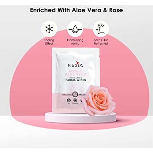 Nesta Essential Face Wipes Individually Wrapped Sachet | 10-In-1 Pack | Ph Balanced | Free From Alcohol, Paraben, Silicon | Nourishing Rose Set Of 6 (10 X 6 Pouch 60 Wipes)