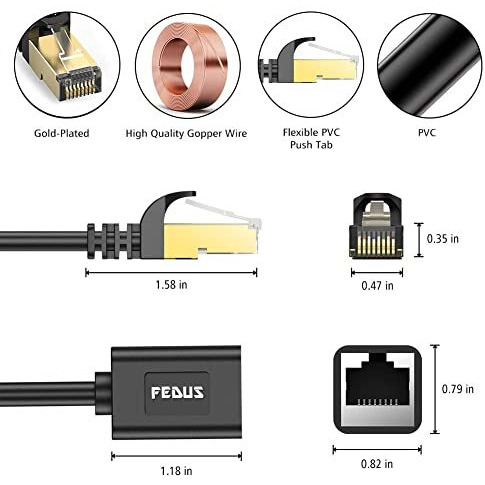 Fedus Cat8 Ethernet Extension Cable 1.5 Meter Rj45 Shielded Male To Female Lan Cord Extender Cable, Support Cat7 / Cat6 / Cat5E / Cat5 Standards High Speed 40Gbps 2000Mhz Sftp Patch Cord Lan Cable