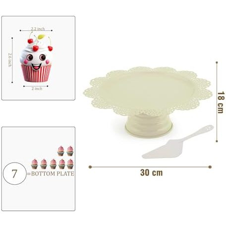 Elan Scallop Cupcake Stand | Desserts Candy, Fruits, Dry Fruits Plates |Cake Stands For Wedding Birthday | Beautifully Designed Decorative Metal Cake Stand For Parties Server Size (13-Inch-White)