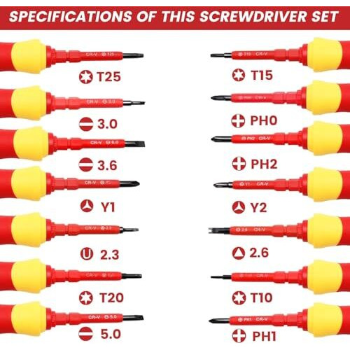 Aasons Screwdriver Set 7 Pieces Insulated Screwdriver Handle Set 14 In 1 Multifunctional Interchangeable Two Way Compact Magnetic Electrician Maintenance Tool Kit With Tester & Rotating Handle