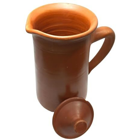Vastuja Handmade Clay/Mitti/Terracotta Water Jug With Lid  1500 Ml | Natural, Chemical-Free, Eco-Friendly Earthen Pot For Cool Drinking Water & Home Dcor|