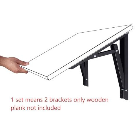 Qara Folding Table Brackets, Max Load 325 Lbs. (150 Kg) Folding Table Bracket Hinge Wall Mounted, Steel Collapsible Shelf , (12 Inch Bracket) (Black)