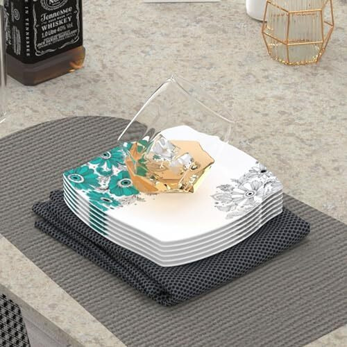 Castleite Marvella Melamine Quarter Plates Set Of 6 For Serving - Size - 8', Edgy Square, Unique Design, Break Resistant For Home, Kitchen, Restaurant, Party - Dishwasher Safe (Lazuli Dream)