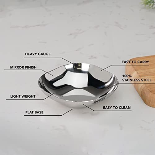 Sumeet Stainless Steel Small Apple Square Shape Plate/Dessert Plate/Halwa Plate Set Of 6Pcs, 9Cm Dia, 120Ml Each - Silver