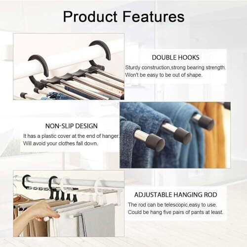 Zureni 5 In 1 Foldable Hanger Wardrobe Magic Storage Organizer For Multi-Layer Multi Purpose Cloth Pant Hanging With 10 Rod (Random, Pack Of 1, Pvc)