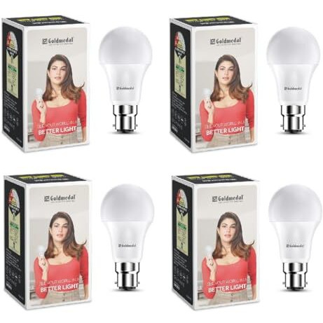 Goldmedal Wow 15W B22 Base Led Bulb - Cool Daylight (6500K) | Energy Efficient | 230 Degree Light Coverage | Surge Protection Up To 4Kv | Rated Life 15000 Hrs | For Home & Office |Pack Of 4
