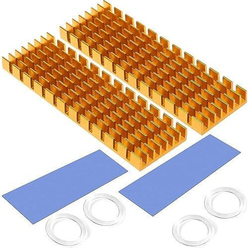 Tobo M.2 Ssd Heatsink With Thermal Conductive Adhesive Film Anti Thermal Board Heatsink Cpu Ic Chip Circuit Board For Led Amplifier Aluminum 70Mm  22Mm  6Mm Td-1037Pc (Pack Of 2, Golden)