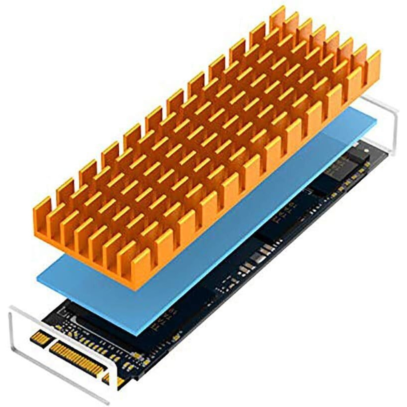 Tobo M.2 Ssd Heatsink With Thermal Conductive Adhesive Film Anti Thermal Board Heatsink Cpu Ic Chip Circuit Board For Led Amplifier Aluminum 70Mm  22Mm  6Mm Td-1037Pc (Pack Of 2, Golden)