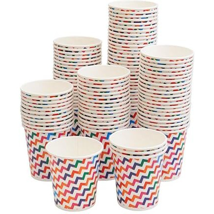 Paricott 200Ml Zigzag Printed Cup|Eco-Friendly Disposable Glasses Drinking Cups|Cocktail Cold Drink Juice Water Party Paper Cups For Hot & Cold Beverages, Pack Of 100Pcs