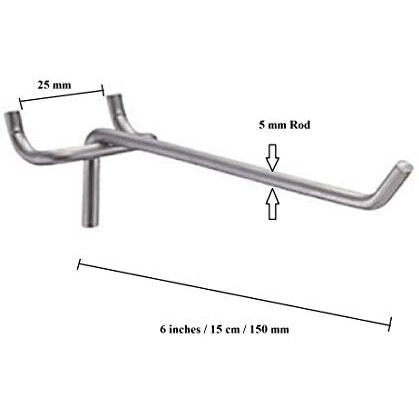 Q1 Beads 12 Pack 6" Heavy Duty Pegboard Hooks Kit Peg Hooks For 1 Spaced Pegboards, Utility Hooks For Wall Organizing In Home Or Garage (Chrome, 6 Inch, 12 Pcs)