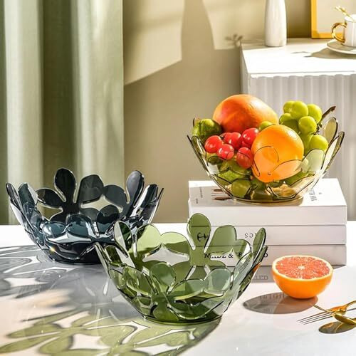 Sajani Transparent Petal Shaped Fruit Basket, Creative Flower Cutout Fruit Bowl, Decorative Fruit Tray For Vegetables, Snacks, Bread, Fruits, And Candy (Multicolor) (Pack Of 1) (Fruit Basket)