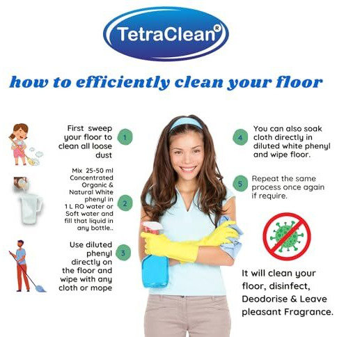 Tetraclean Concentrate Premium Bathroom Floor Cleaner -Advanced Disinfectant And Washroom Floor Stain Remover With Air Freshening Formula | For Home & Commercial Use, 1-Liter - Jasmine, Pack Of 1