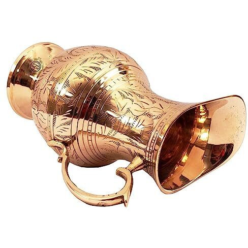 Dsh Crafting Your Curiosity Brass Jug/Pitcher Designer Embossed Design Mughal Style For Serving Drinking Water, Home Decor Drinkware & Tableware Gold - 1060 Ml