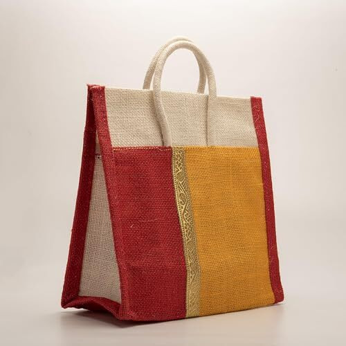 Soman Jute Thamboolam Bags For Return Gifts Golden Yellow And Red Combo - Set Of 10