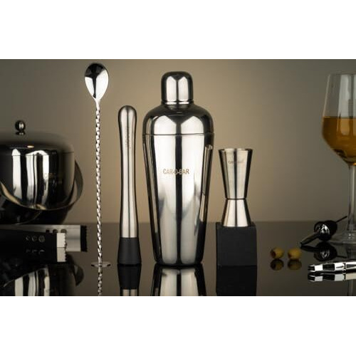 Car-O-Bar Steel Bar Kit Without Stand | Bar Set For Home - 9 Piece Bartender Kit  Shaker,Bar Spoon, Jigger, Muddler, Strainer, Wine & Beer Bottle Opener, 2 Pour Spouts, Tongs (9)