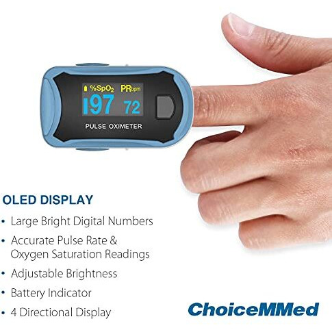 Choicemmed Fingertip Pulse Oximeter (Md300C29) | Oxywatch Portable | Non-Invasive Oximeter | Pulse Rate | Oxygen Saturation | High Accuracy - Pack Of 1 (Blue)