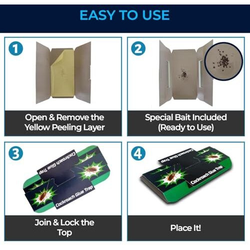 Lifekrafts Cockroach Traps, Sticky Glue Traps Designed For Effective Insect Control. Ideal For Use In Kitchens, Rooms, Offices, And Homes. Pack Of 50, (Size 19.2 X 9 Cm), Green Color.