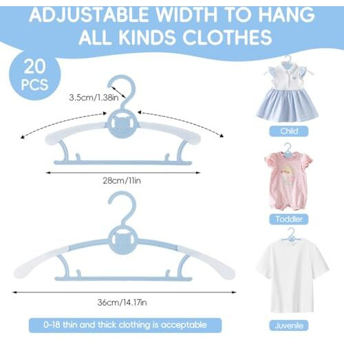 Hasthip 20 Pack Baby Nursery Closet Hangers, Ultra-Thin Non-Slip Laundry Infant Pant Hangers For Newborn Clothes - Colorful Gifts - Adjustable Children Coat Hanger For Girl Boy Toddler Kids Child
