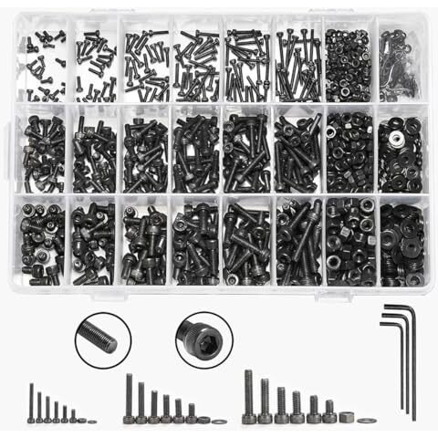 Serplex 1290Pcs Screws Nuts And Washers Set M2 M3 M4 Screws Nuts And Washers Assorted Sizes, High Hardnes Alloy Steel Hex Socket Head Cap Metric Bolts And Nuts Anti Rust Steel Screws Nuts
