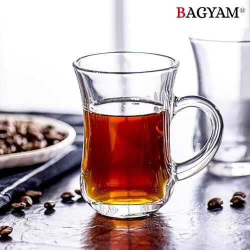Bagyam - Glass Tea Cups Set Of 6 Pieces - Transparent Glass Tea & Coffee Cups Set - Hot & Cold Drinks Safe (Turkish (150 Ml))