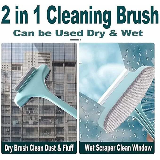 The Pagh Multifunctional Screen Brush 2 In 1 Mesh Cleaning Brush & Wiper With Extended Handle Window Cleaning Brush Net Cleaner Double-Sided Window Cleaner Window Mesh Cleaner,Multi Color(Pack Of 1