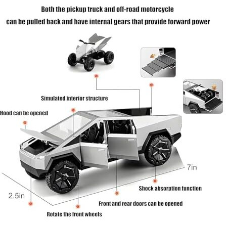Deoxy 132 Scale Tesla Cybertruck Model Collection Enthusiasts Toy Pull Back Pick-Up Truck With Sound And Light, Alloy Diecast Cyber-Truck Toys For Kids Gift (Silver)