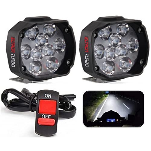 Eltron Turbo Elt87 Original 9 Led Fog Light/Lamp Waterproof, Head Lamp, Bar Light Universal For All Bike, Scooty, Motorcycle Work Lamp For Off-Roading (Pack Of 2, Switch) 12V Dc 15W, White Light