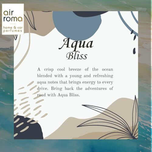 Air-Roma Aqua Bliss Car Perfume Hanging Pod 10Ml | Natural Essential Premium Fragrance Oils In Glass Bottle With Wooden Diffuser Lid | Long Lasting Car Air Freshener Scent | Lasts Up To 45 Days