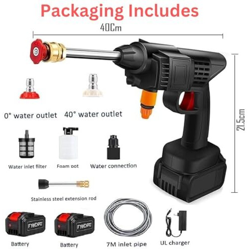 Dadlm (Double Battery) Wireless High Pressure Car Washer&Car Cleaning 48V Rechargeable Electric Pressure Washer Gun Machine Tool For Car,Bike,Gardening With Adjustable 3In1 Nozzle&5M Hose Pipe** (1)