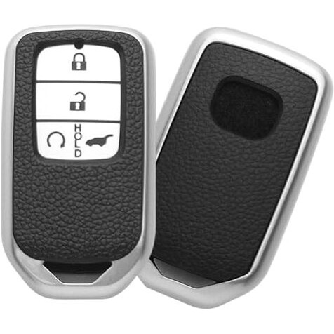 Casebuy Tpu Material Car Key Cover Case Compatible With Honda City Elevate Civic Jazz Amaze Cr-V Wr-V Br-V 3/4 Button Push Button Start Smart Key (Tpu Leather Black)