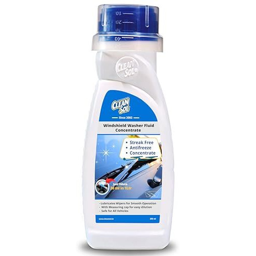 Cleansol Premium Windshield Washer Fluid Concentrate | 20Ml Makes 1L | Anti-Freeze Formula | Streak-Free Shine | Includes Measuring Cap | Safe For All Cars - 250 Ml