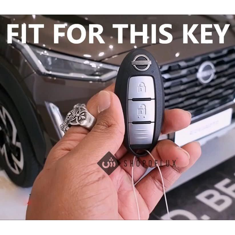 Shopoflux Metal Key Cover Compatible With Nissan Magnite 2 Button Smart Key (Black) (Pack Of 1)