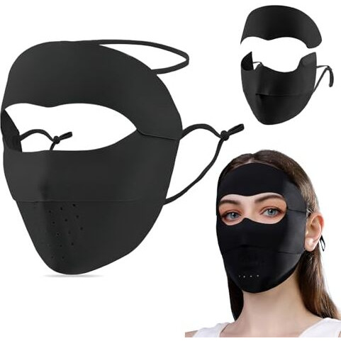 Coolshef Sun Protection Face Mask For Women, Cover For Cycling, Reusable Ice Silk Cooling Uv Shield, Breathable Summer Gear For Outdoor Running Hiking - Black