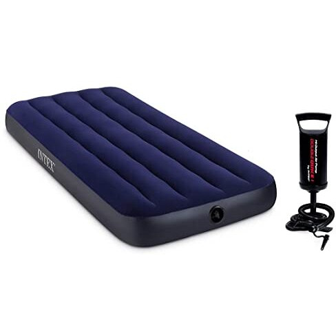 Intex Polyvinyl Chloride (Pvc) Air Lock Single Inflatable Bed (Blue) With Air Pump