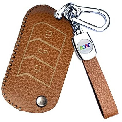 Jvcv Soft Handmade Lychee Pattern Leather Key Cover Compatible With Mahindra Xuv 700, 3Xo, Thar, Marazzo, Bolero, Scorpio, Scorpio N, Xuv 300, Xuv 400 Ev Thar Roxx 3 Button Flip Key (Brown)
