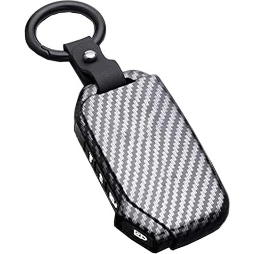 Contacts Key Fob Cover Case For Kia Seltos Sonet Carens Carnival 4 Buttons Keyless Entry Remote Case Holder Abs Carbon Fiber Pattern With Leather Strap (Carbon Black)